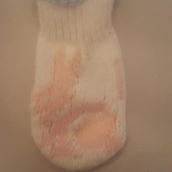 Vintage 70s Knitted Bunny Mittens Pink & Blue - Picture 3 of 4